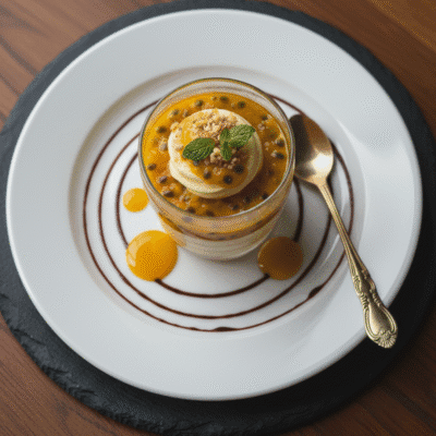 Tropical Magnolia Creamy layered magnolia dessert infused with tangy passion fruit for a tropical twist.