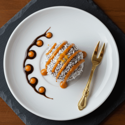 Citrus Snowball Biscuit and chocolate balls, coconut-coated with a bright orange chocolate note.